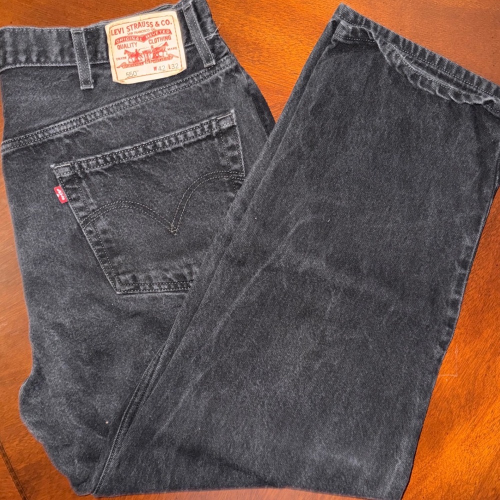 Levis 550 Mens Relaxed Fit Black Jeans 42x32 Vintage Streetwear Workwear Denim